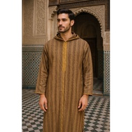 KATUN Djellaba.id Umrah Gamis Muslim Clothes Prayer Robe Hoodie Jalabah Kapucong Moroccan Men's Cott