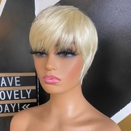 Short Blonde Wig With Bangs Short Pixie Cut Wig Human Hair 613 Blonde Human Hair Wig For Women Full 