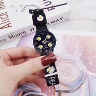 Jam Tangan Wanita kanvas Analoq Display Quartz Motif Strap Bunga