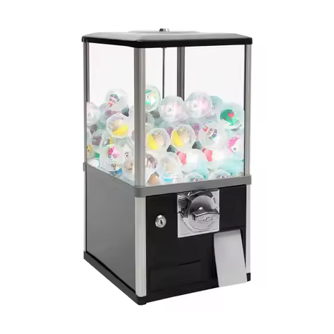 Freestanding 45-50mm Capsule Toys Vending Machine 2*25Cents Coin Gumball Machine with Baffle Clear W