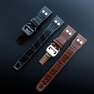 22mm Dark Brown Black Men Genuine leather With Rivet Watchband Replace For IWC Big Pilot Deployant Clasp Watch Strap Bracelet