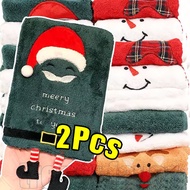 1/2Pcs Thickened Christmas Hand Towel - Xmas Gifts Coral Fleece Towel - Cartoon Snowman Elk Wipe Clo