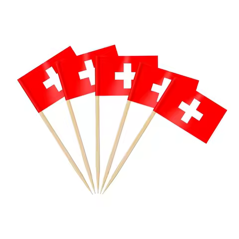 100 Pcs Switzerland Toothpick Flags,Small Mini Switzerland Cupcake Toppers Double-sided for Euro 202