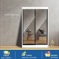 Free Installation | Sliding 2 Door Wardrobe Full Mirror (4ft x 6.5ft) | Almari 2 Pintu | Almari Slid