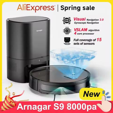 Arnagar S9 Smart Home Robot Vacuum Cleaner Mop Self Empty APP Control Sweeper 8000Pa VSLAM 2600mAh L