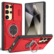 Magnetic Charging Rotation Ring Stand Galaxy S25 Ultra 5G S24U S23U S22U Samsung Case with Lens Slid