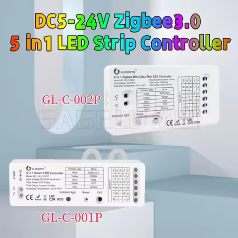GLEDOPTO DC5-24V Zigbee3.0 Smart 5 in1 LED Strip Controller GL-C-001P 5A/ 002P 6A and various gatewa