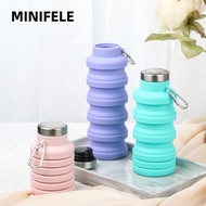 MINIFELE Collapsible Water Bottle, Leakproof Silicone Foldable Water Bottle, Portable 17oz With Cara