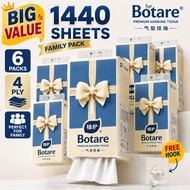 【6PCS】【Botare】Tissue Gantung  4-Ply 1440 Sheets 175×155mm Deluxe Comfort Family Pack