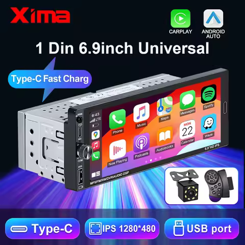 LEHX 6.9" Wireless / Wired CarPlay Android Auto Universal 1 Din Car Radio Multimedia Video MP5 Playe