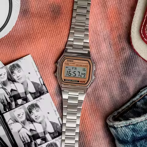 CASIO A158WEA-9 Multifunctional Quartz Watch Retro Small Square Steel Strap Design Waterproof Unisex