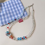 Japanese Sparkling Water|Goldf Goldfish Pond Necklace Natural Blue Apatite choker Handmade Glass Nec