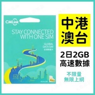 CMLink - 【中港澳台】2日 2GB 高速5G/4G 2天無限上網卡漫遊數據卡電話卡Sim咭 (中國內地、香港、澳門、台灣)