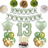 13th Birthday Decorations Balloons Girls - 23 Pcs Sage Green Omg Ura Teenager Banner Tissue Pom Poms