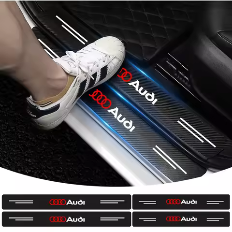 4Pcs Car Door Plate Carbon Fiber Threshold Protector Emblems 3D Sticker For Audi C7 C6 C5 B5 B6 B7 B