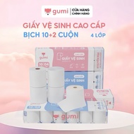 (Free 2 rolls) Set of 10 rolls of premium Gumi toilet paper, thick, soft, 4-layer bag.