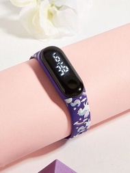兒童手錶 M4 紫色 可愛彩虹小馬時尚 LED 觸控運動電子手錶 1 只