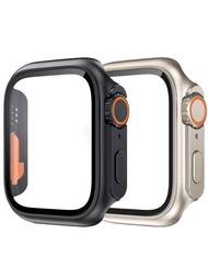 2入組改兼容 Ultra 49mm 鈦合金屏幕保護膜 兼容 Apple Watch 錶殼 40mm 44mm 45mm 41mm PC 蓋 和 玻璃膜 兼容 Apple Watch 系列 8 7 6 5 4 SE 智能手錶錶帶配件