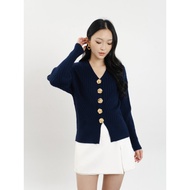 KUKAI | Fleur Cardigan - Women's Classy Knit Cardigan with 3D Gold Flower Buttons - Women's Knit Car