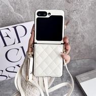 Samsung Galaxy Z Flip7 Leather Case Womens Foldable Screen Protection Crossbody Strap Zip5 Hinge Ful