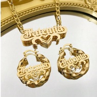 1set Fashion Personalized Customized Text, Double-Layer Nameplate Necklace, 5cm Erring,45+5cm Neckla