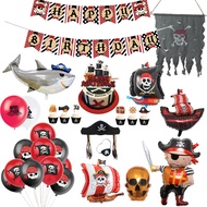 Theme Pirate Ship Balloons Shark Helium Balloon Baby Shower Happy Birthday Banner Cake Topper Party