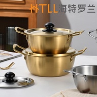AT-🎇Stainless Steel Korean Instant Noodle Pot Soup Pot Internet Celebrity Ramen Instant Noodles Binaural Gold Small Hot