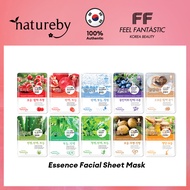 NATUREBY Essence Sheet Facial Mask  23mL, Soothing Radiance Firming/Lifting Brightening, #Aloe #Green Tea #Royal Jelly #Collagen #Snail #Tomato #Potato #Cucumber #Berry #Pomegranate For All Skin&amp;Sensitive Type, [3W CLINIC Korea Beatuy]