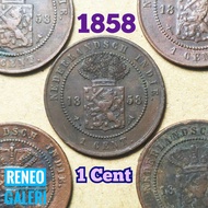 Koin 1 Cent Tahun 1858 korosi asli Nederlandsch Indie sen buntu jaman Hindia-Belanda tembaga uang lo