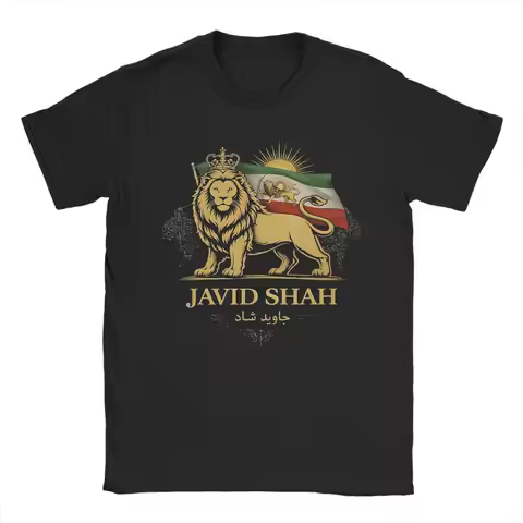 Javid Shah Iran Flag Persian Lion T-Shirts Men Iranian Crazy 100% Cotton Tees O Neck Short Sleeve T 