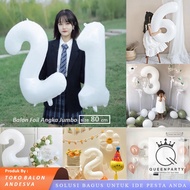 Jumbo Number Balloon WHITE 80 Cm / Large Number Foil Balloon / White number balloon / number foil ba
