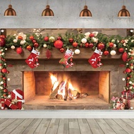 Christmas Photography Backdrop, Christmas Fireplace Backdrop, Christmas Fireplace Decor Backdrop, Ch