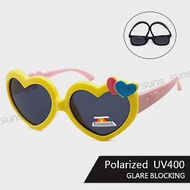 【SUNS】兒童彈力太陽眼鏡 愛心飾邊點綴 寶麗來鏡片 抗UV400 黃框粉腳