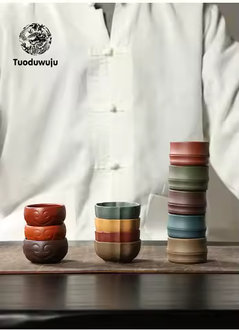 Chinese Style Tea Cups, Handmade Purple Clay Small Mouth Cups, Raw Ore Purple Mud Bamboo Joint Cups,