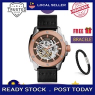 [100% Original & Ready Stock] Fossil Modern Machine Automatic Black Genuine Leather Men Watch Jam Ta