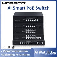 HORACO POE Switch 8 Port 10/100Mbps Gigabit with IEEE 802.3af/at 4/5/6/10 Port Network Switch For IP Camera, AI Smart 48