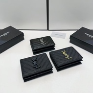 YSL Black Label Pattern Embossed Quilted Leather Bi-Fold Flap Card Holder Wallet Card Holder Wallet 