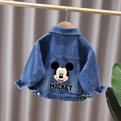 Denim Jacket for Kids Girls Boys with Cartoon Mickey Minnie Mouse Print Jean Outerwear Fashionable C