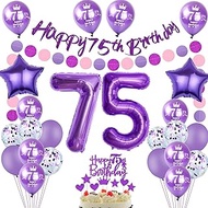 75th Birthday Decoration Women, Purple Banner 75th Birthday Garland Decoration 75th Women Purple Bal