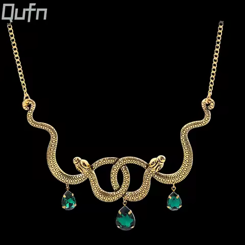 Trendy Vintage Medusa Snake Necklace Double Snake Pendant Gold Color Metal Necklace Choker Fashion G