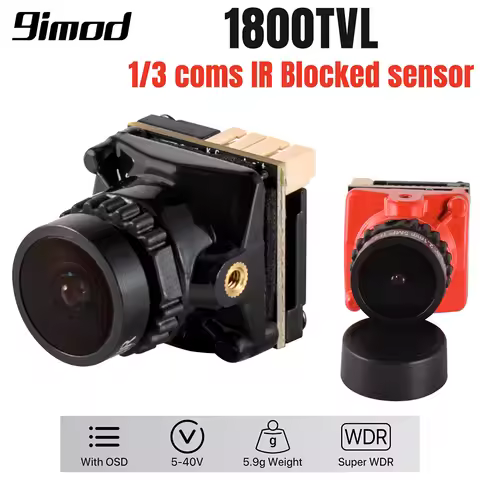 9IMOD FPV Camera 1800TVL 5MP 2.1mm 1/3 coms IR Blocked​ senso 5V-40V NTSC/PAL with OSD Internal for 