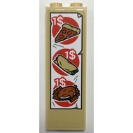 Brick2cube Part-Brick 1 x 2 x 5 with Menu with '1$' for Pizza Burrito Burger and Fries Pattern (Stic