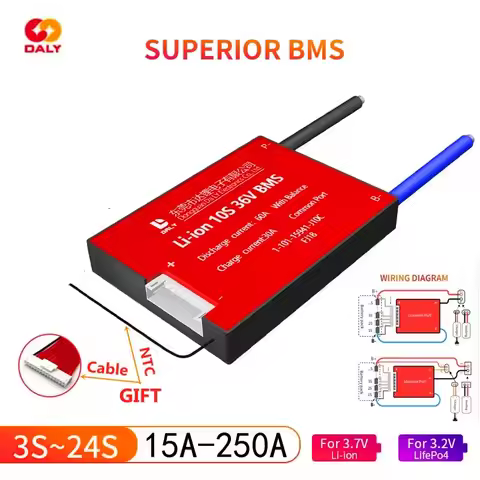 DALY BMS For 12V 24V 36V 48V Lithium LiFePO4 Battery 15A~200A NTC 4S 7S 8S 10S 13S 16S E-bike Scoote