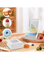 20入組烘培盒紙製蛋糕盒單個餅乾盒，帶透明窗口白色/黃色多用途烘焙禮品包裝盒，適用於糕點曲奇小蛋糕派 16x16x7.5公分