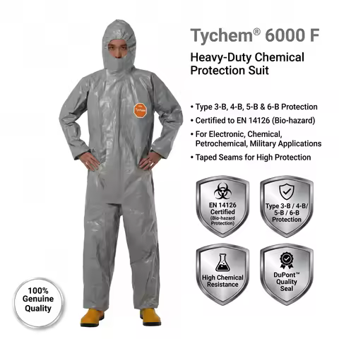 Dupont Tychem 6000 Chemical Hazmat Protective Suit Disposable Hooded Coverall Full Body Safety PPE W