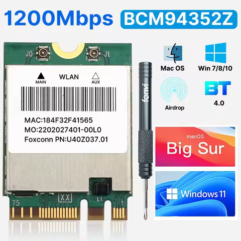 fenvi 1200Mbps BCM94352Z WiFi Network Card Bluetooth 4.0 Dual Band 5G/2.4Ghz BCM94352 DW1560 NGFF M.