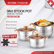 Swiss Thomas 3in1 Stainless Steel Casserole Induction Non-Stick Stock Pot Bowl Pan Wok Cookware Kual