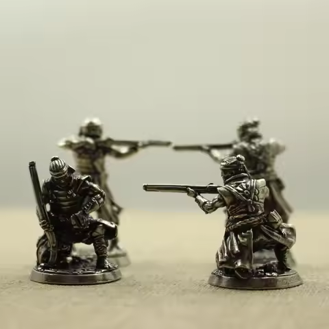 White Copper Japanese Shogunate Samurai Gun Soliders Figurines Miniatures Vintage Metal Soldiers Mod