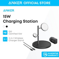 Anker MagGo 3-in-1 Charging Station 15W Wireless Charger Stand Qi2 Certified 15W Wireless Charger