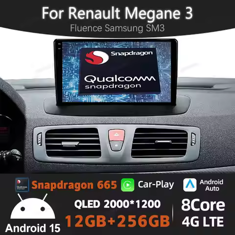 Android 15 Car Radio For Renault Megane 3 Fluence Samsung SM3 2008 - 2014 Multimedia Video Player Qu